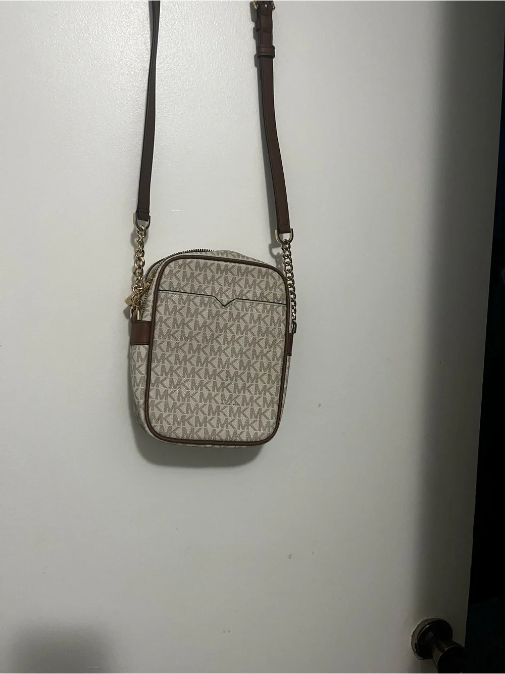 Brand New Michael Kors Beige and Brown MK Logo Crossbody Bag